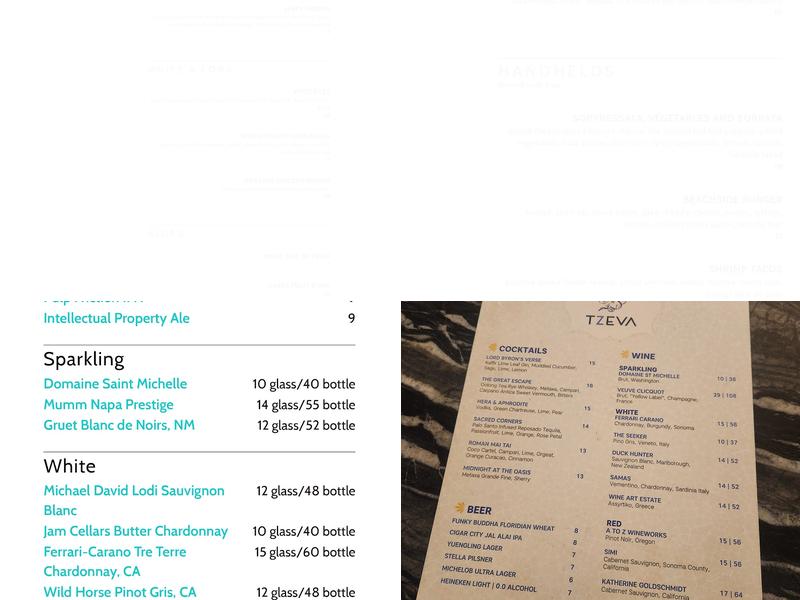 Perspective Rooftop Pool Bar Menu