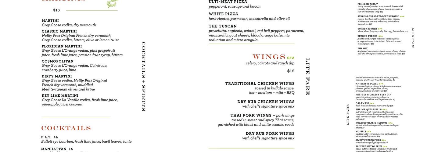 Mangroves Bar Menu