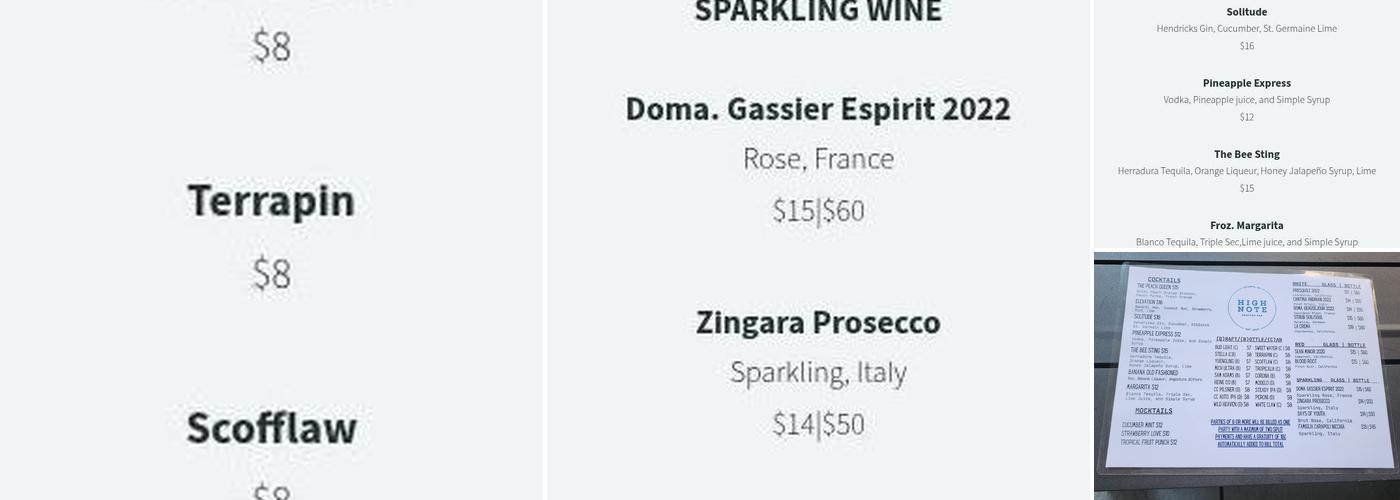 High Note Rooftop Bar Menu