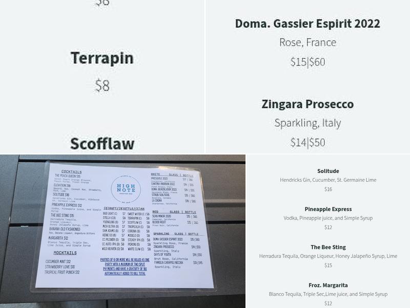 High Note Rooftop Bar Menu