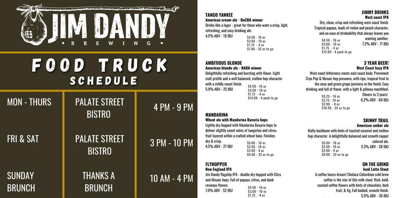 Jim Dandy Brewing Menu