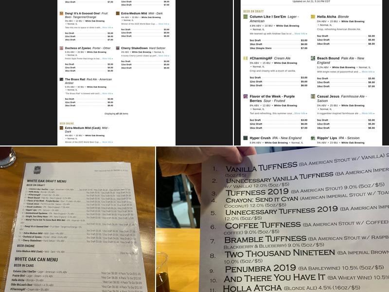 White Oak Brewing Menu