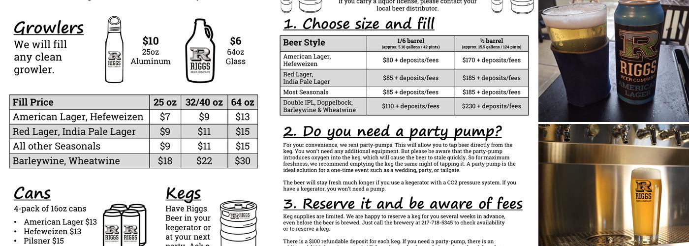 Riggs Beer Company Menu