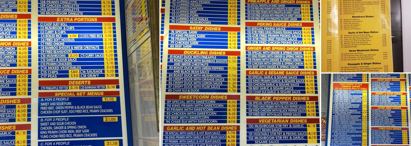 Lee's Chinese Takeaway Menu