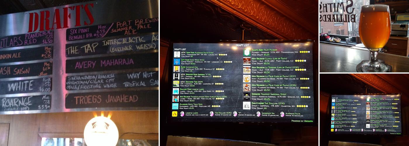 Smith's Billiards Menu