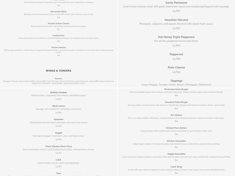 RJ's Sports Bar and Grill Menu