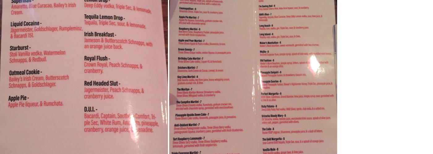 Red Martini Menu
