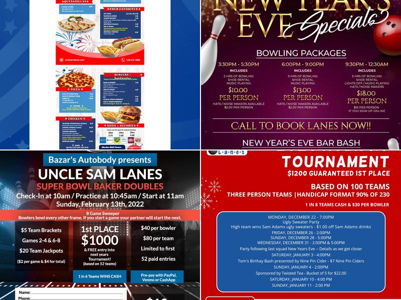 Uncle Sam Lanes Menu