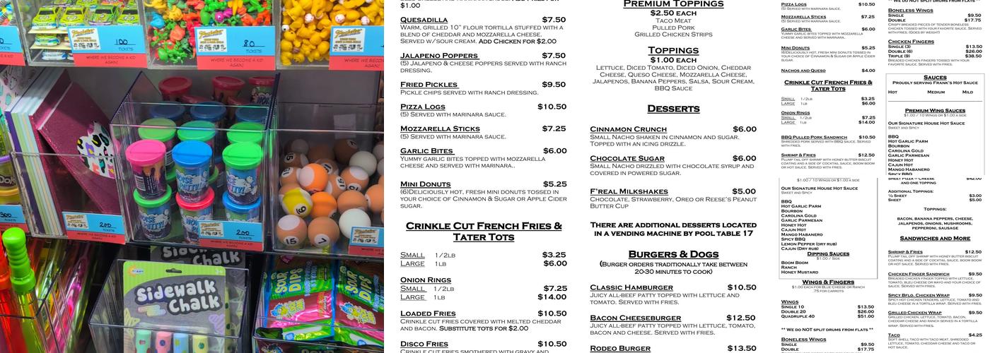 Pocketeer Billiards Menu