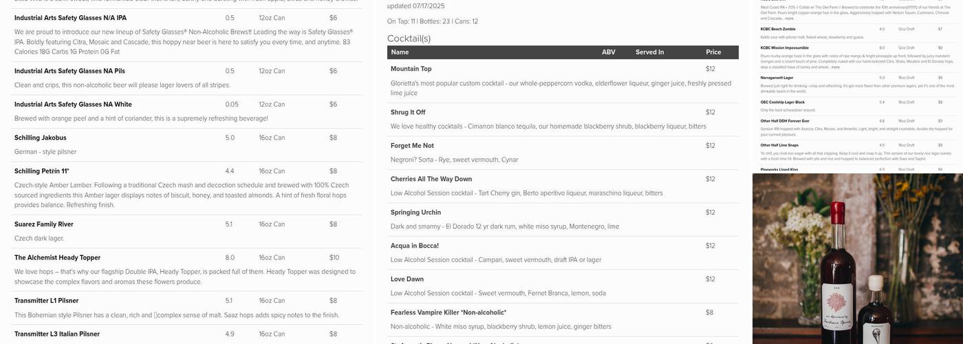 Glorietta Baldy Menu