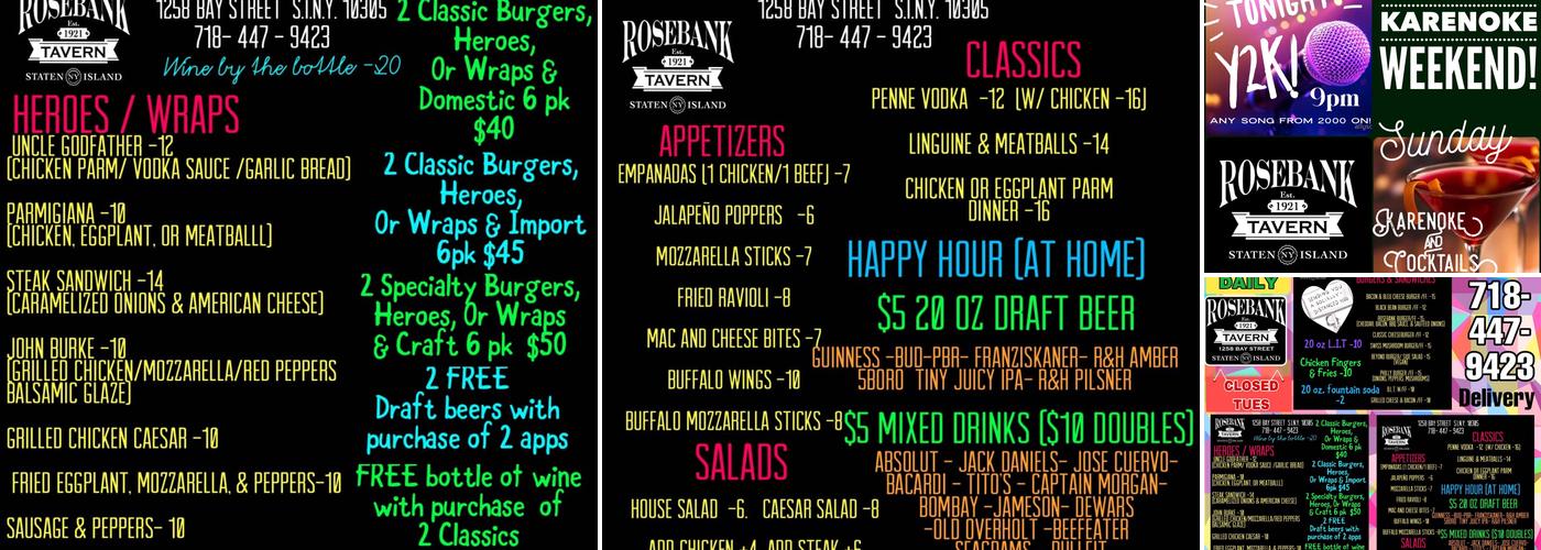 Rosebank Tavern Menu