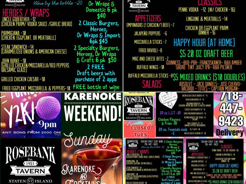 Rosebank Tavern Menu