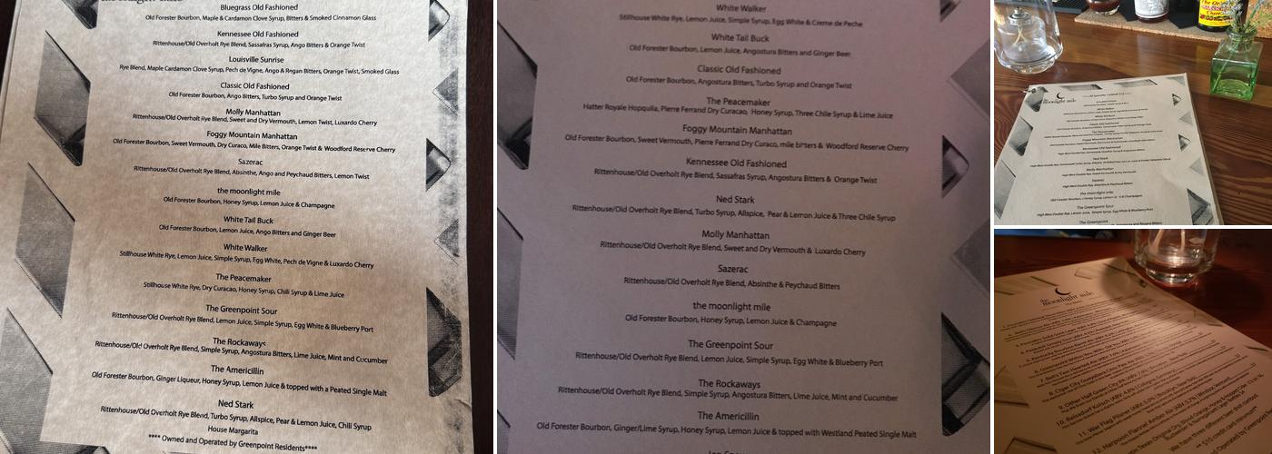 The Moonlight Mile Menu