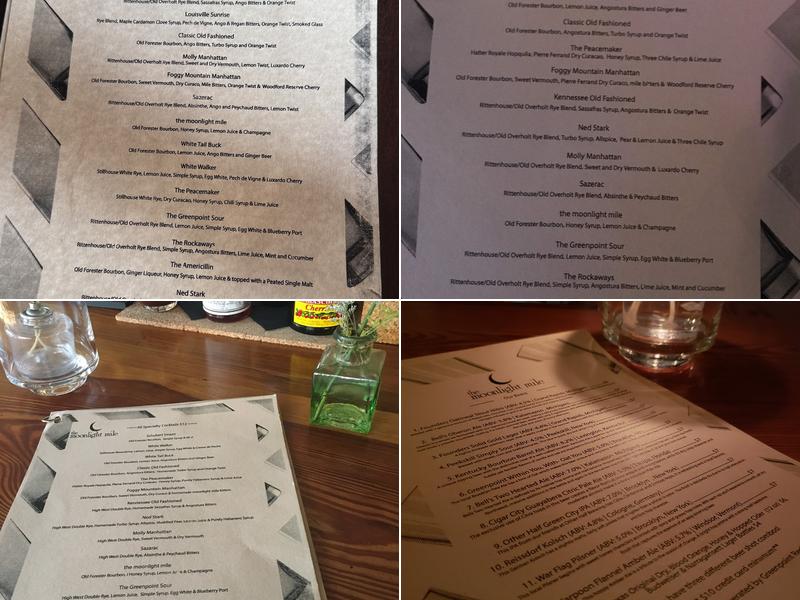 The Moonlight Mile Menu