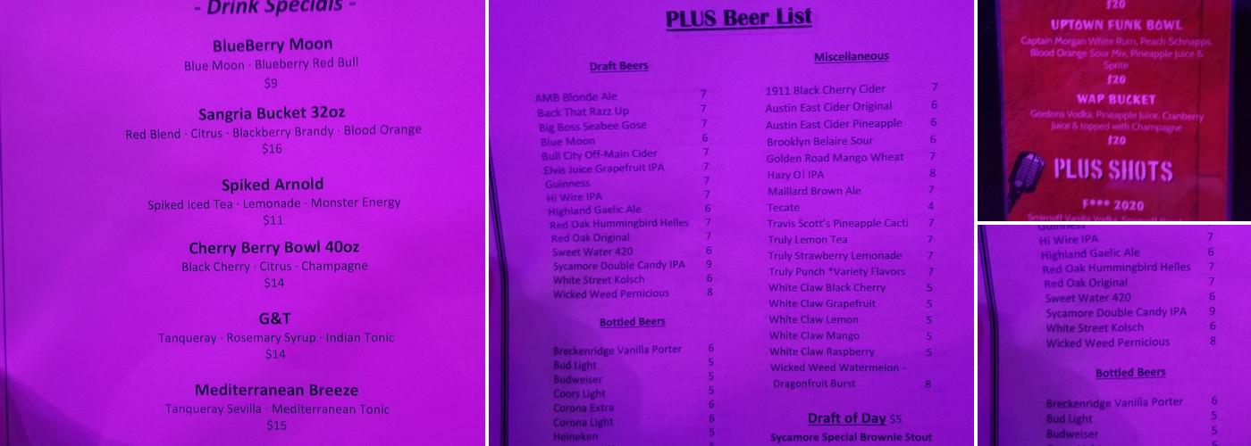 PLUS Dueling Piano Bar Menu