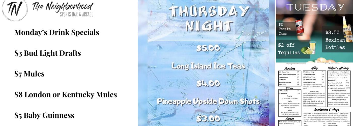 The Neighborhood Sports Bar and Arcade Menu