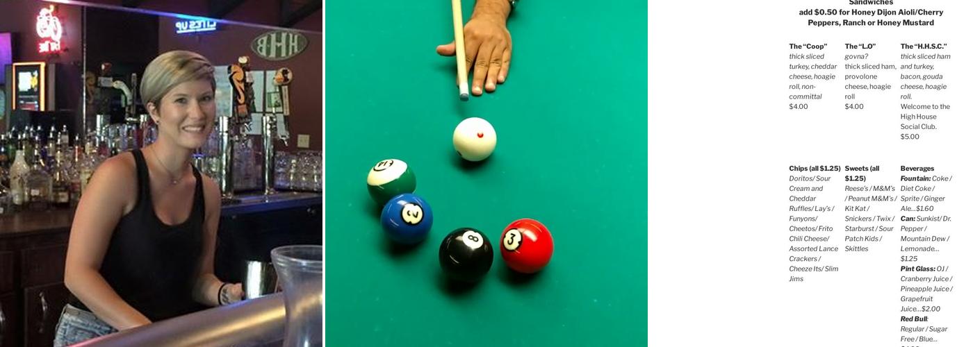 High House Billiards Menu