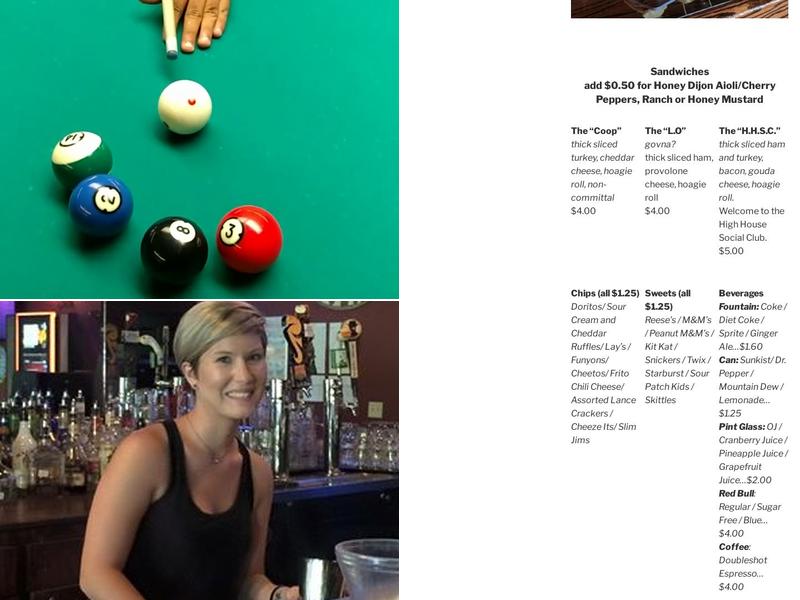 High House Billiards Menu