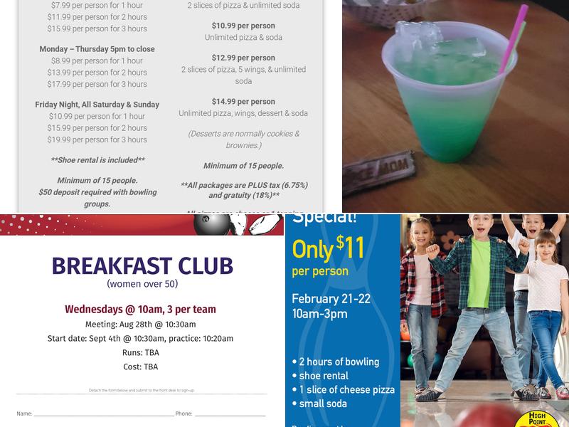 High Point Bowling Center Menu