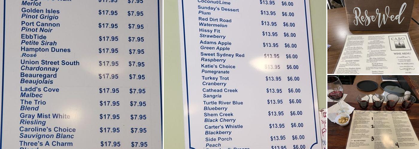 Cabo Winery Menu
