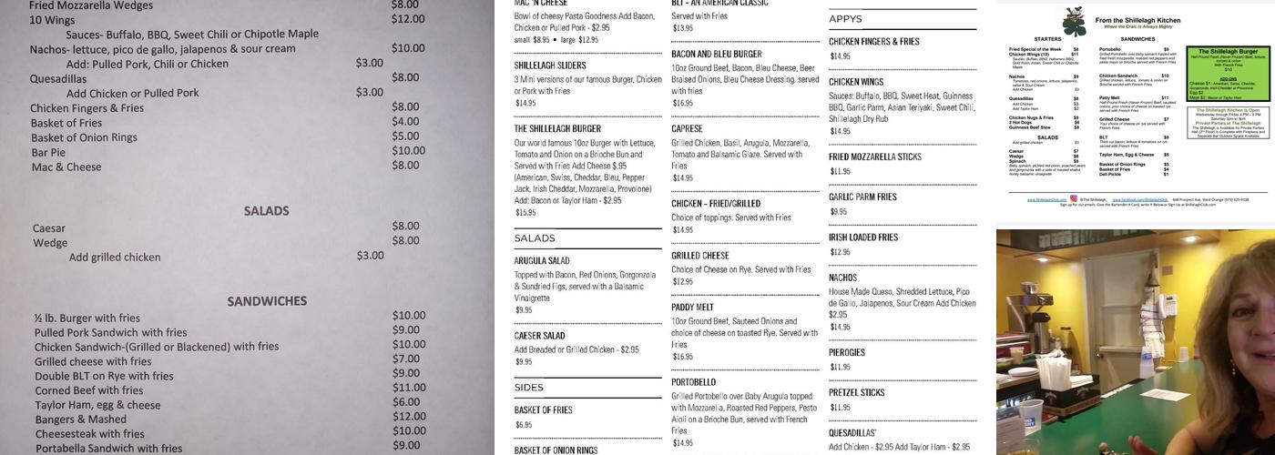 Shillelagh Pub @ Friendly Sons of the Shillelagh Menu