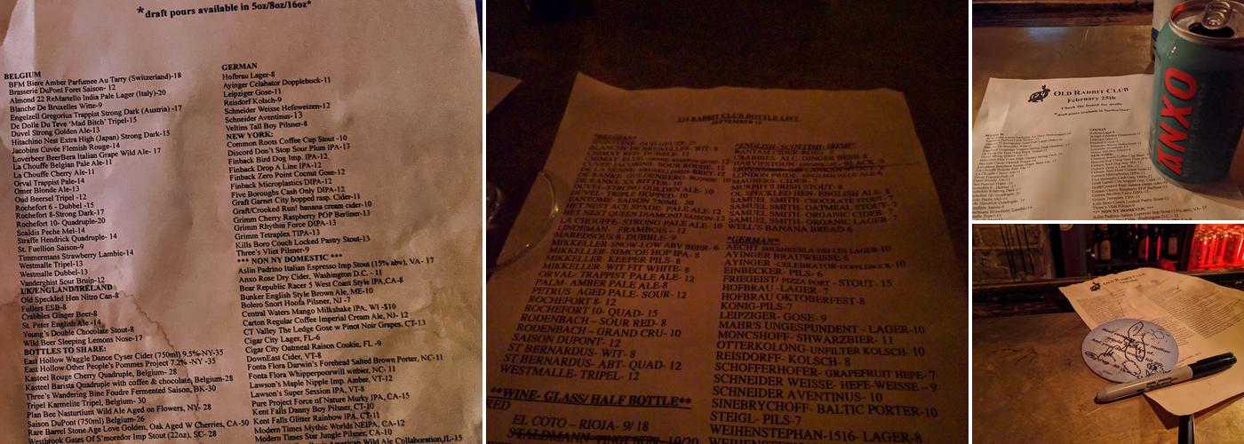 124 Old Rabbit Club Menu