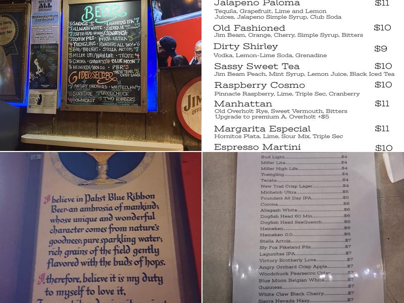 Bob and Barbara's Lounge Menu