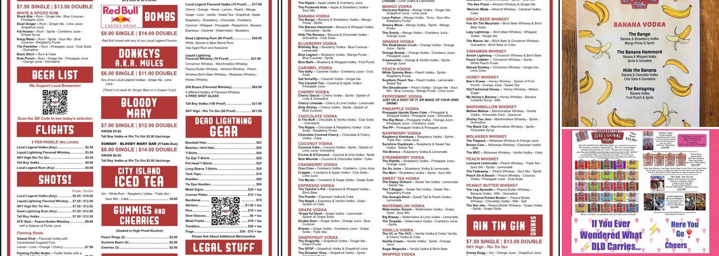 Dead Lightning Distillery Menu