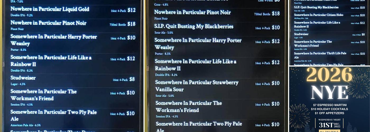 Somewhere In Particular Brewing Menu