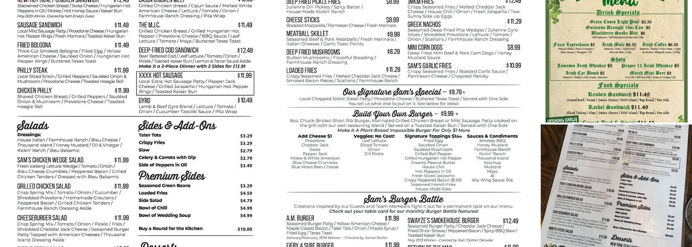 Sam's Wedge Inn Menu