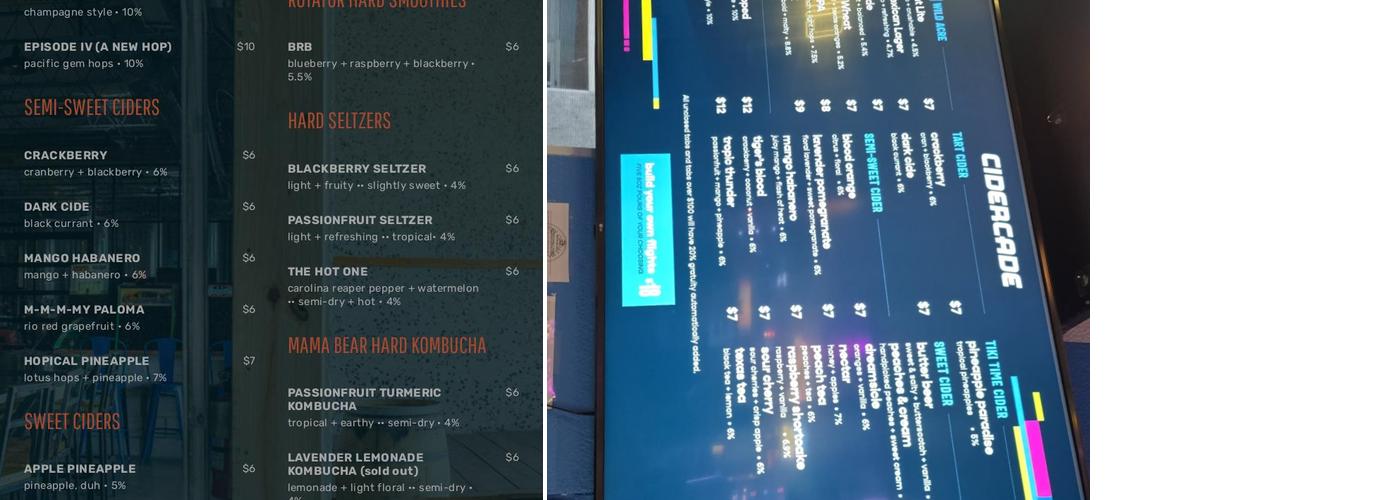 Cidercade Dallas Menu