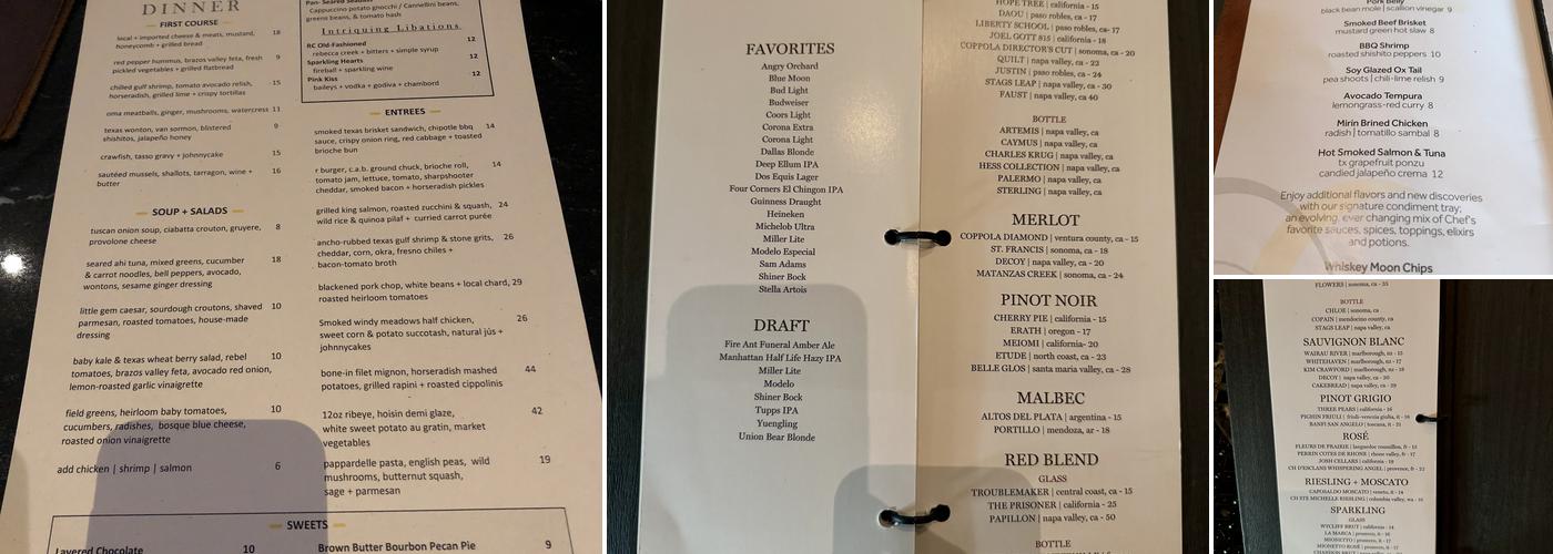 Whiskey Moon Menu