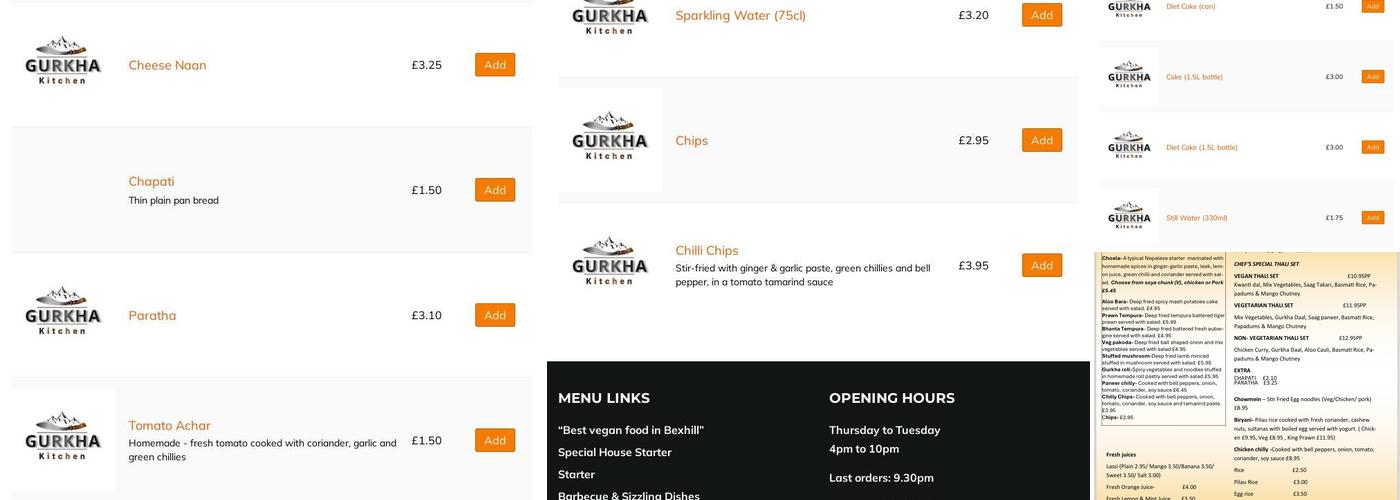 Gurkha Kitchen Bexhill Menu