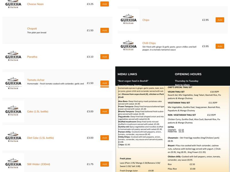 Gurkha Kitchen Bexhill Menu