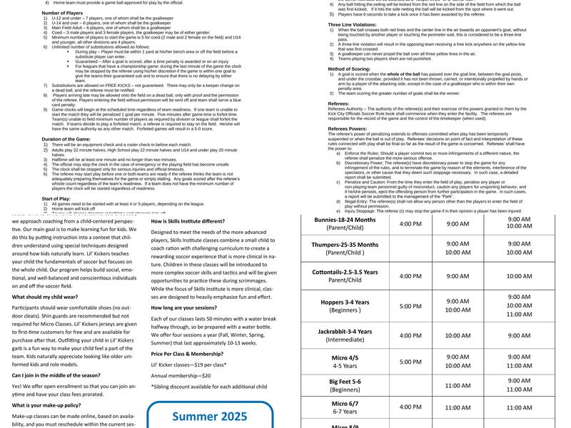 Kick City Indoor Soccer Menu