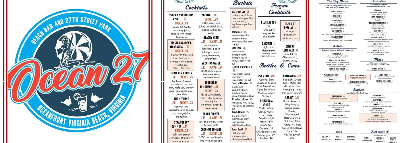 Ocean 27 Menu