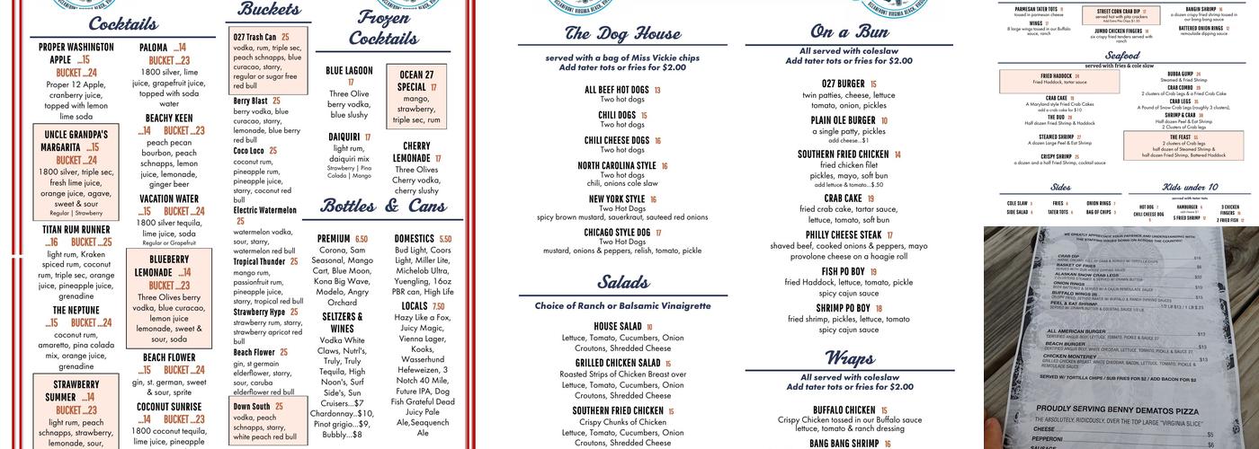 Ocean 27 Menu