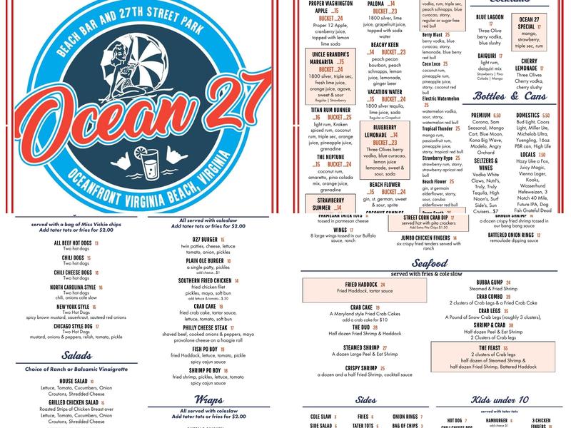 Ocean 27 Menu