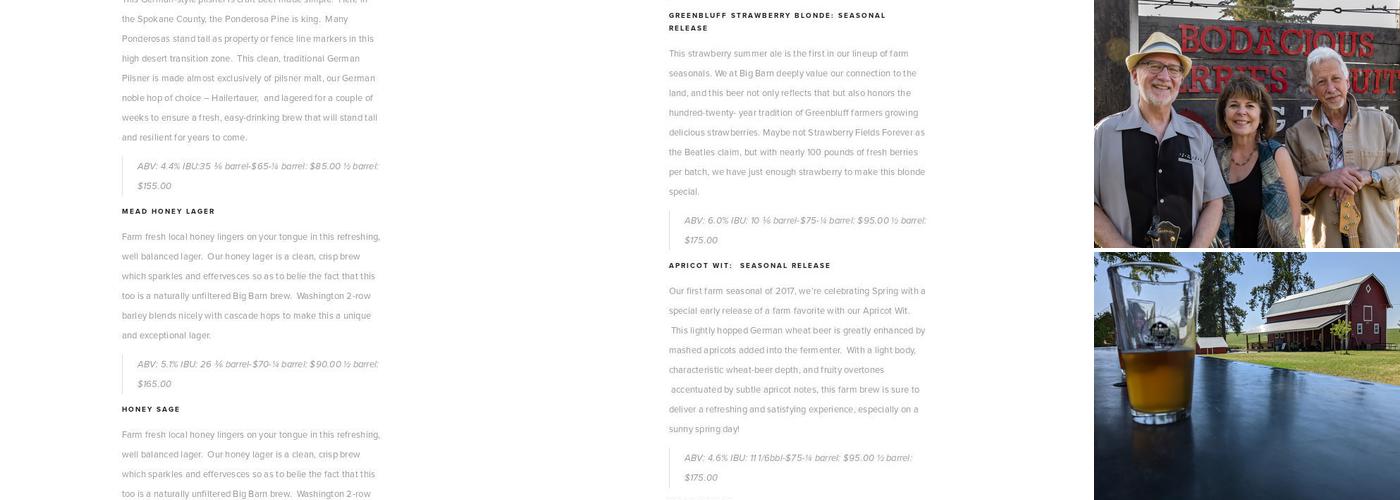 Big Barn Brewing Company Menu