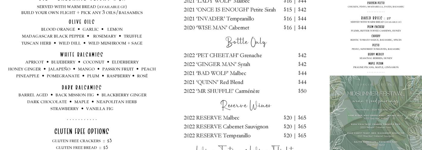 Longship Cellars Menu