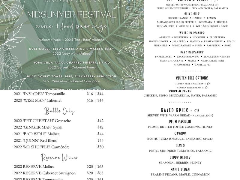 Longship Cellars Menu