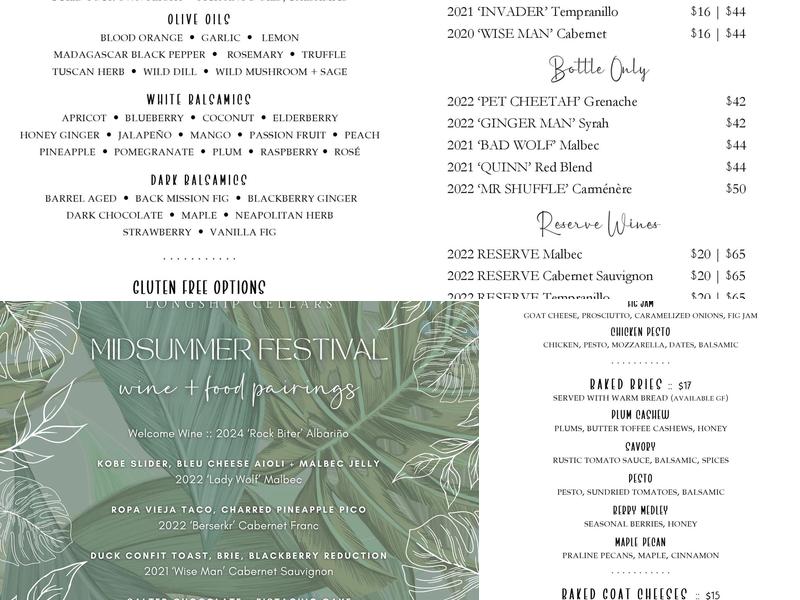 Longship Cellars Menu