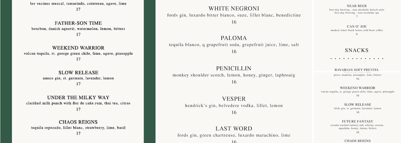 Bar Henry Menu