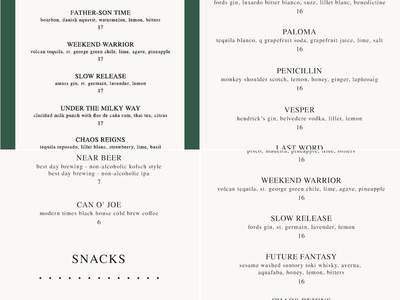 Bar Henry Menu