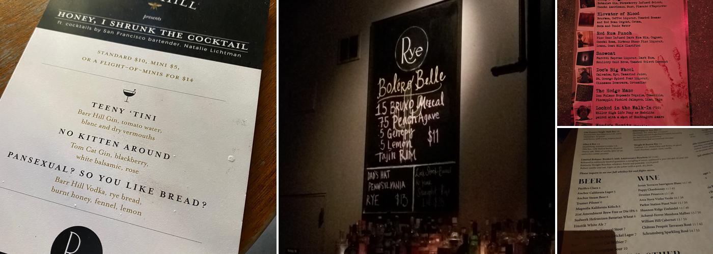 Rye Cocktail Bar Menu