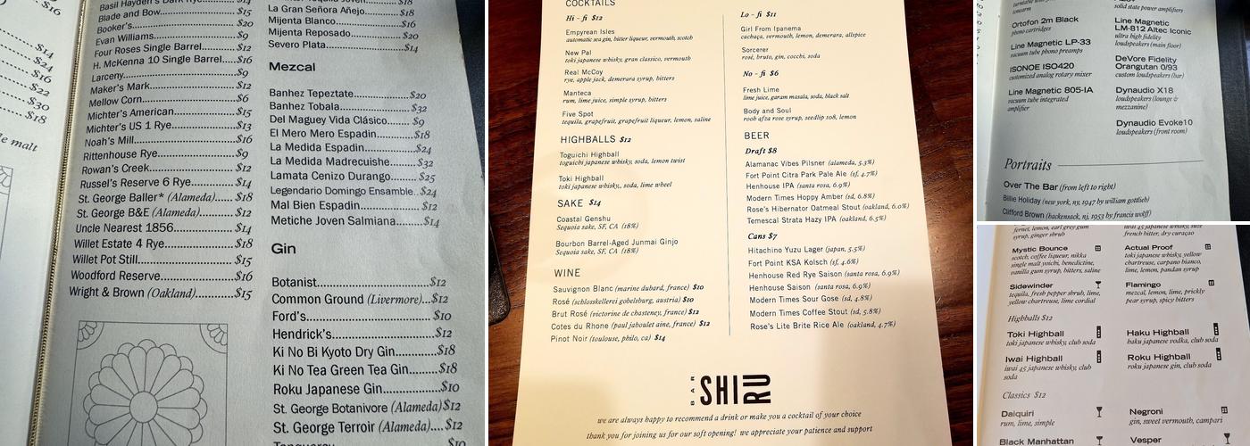 Bar Shiru Menu