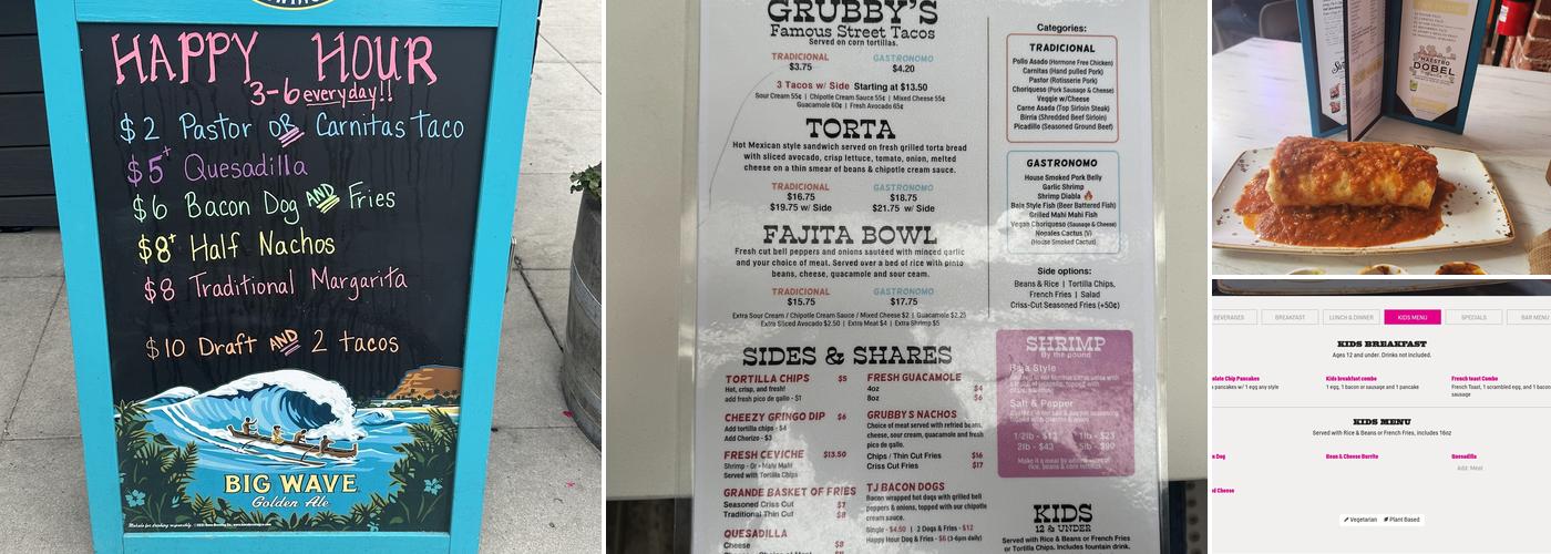 Señor Grubby's Menu