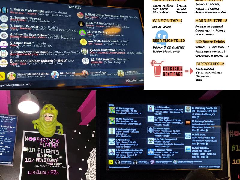 The Paradox Arcade + Bar Menu