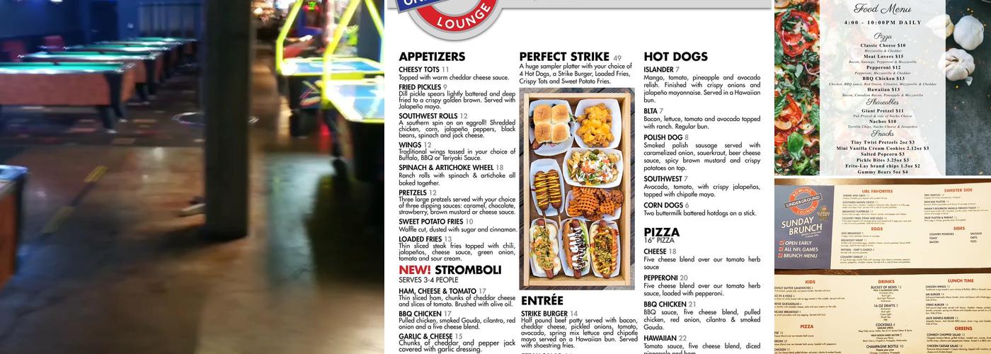 LCB Underground Bowling Lounge Menu