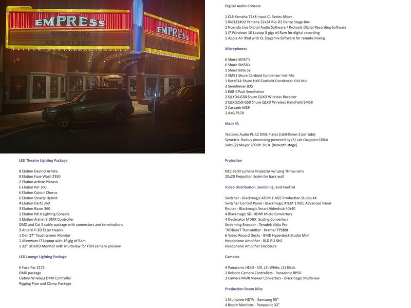 Empress Theatre Menu